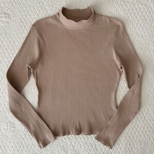 Maeve Anthropologie Ribbed Long Sleeve Mock Neck Top Beige Women’s Small